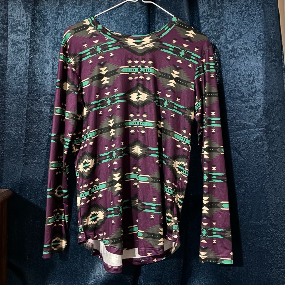 Patterned Long Sleeve Top - Purple and Green